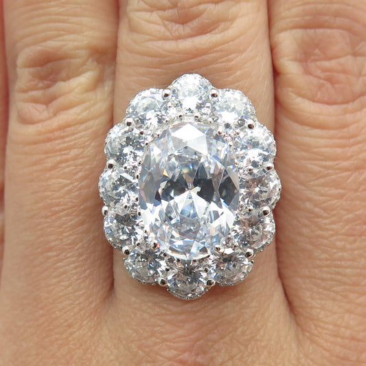 925 Sterling Silver Oval & Round-Cut C Z Ring Size 8