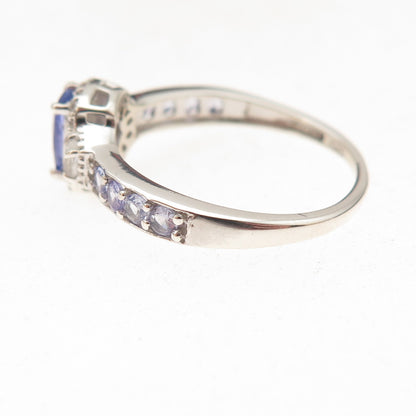 Chuck Clemency 925 Sterling Silver Real Tanzanite & White Topaz Ring Size 8.25