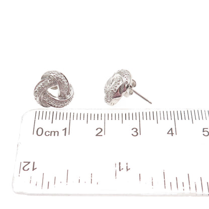 Charles Winston 925 Sterling Silver Real Diamond Twisted Knot Stud Earrings