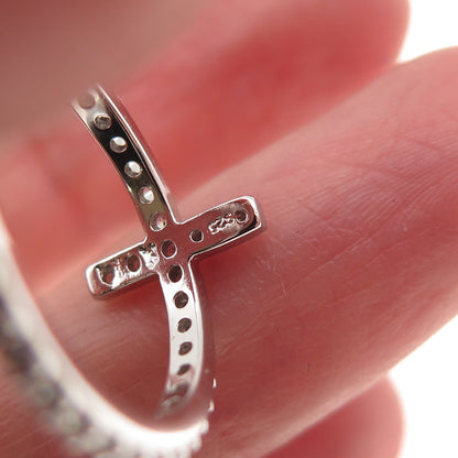 925 Sterling Silver Round-Cut C Z Cross All Around Ring Size 7