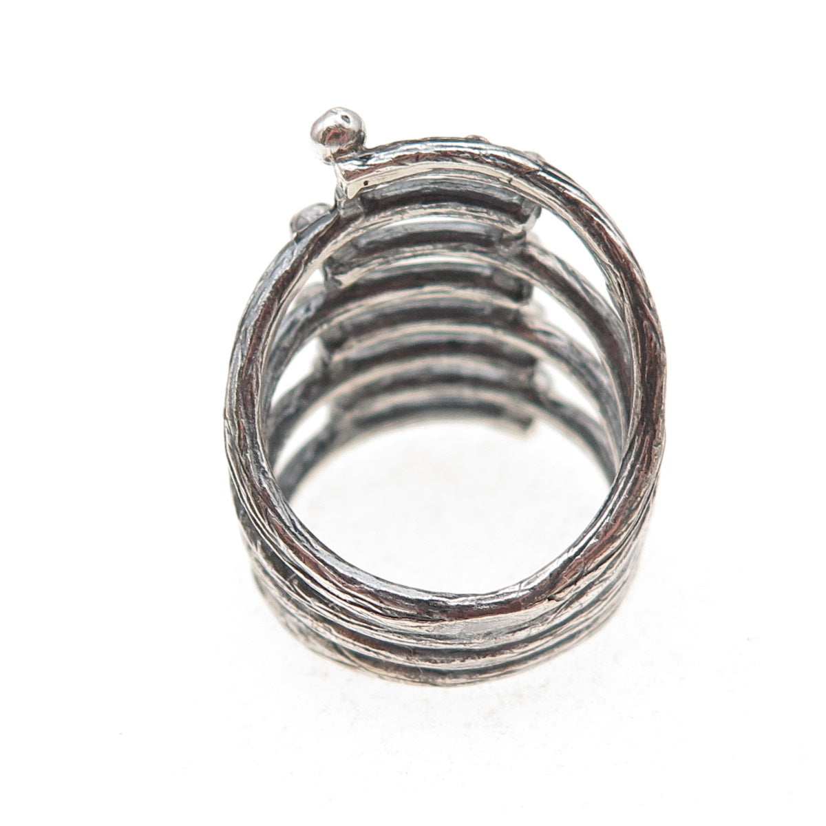 925 Sterling Silver Vintage Modernist 8-Row Oxidized Ring Size 7