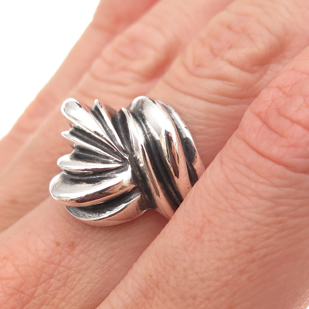 Chapal Zenray 925 Sterling Silver Vintage Modernist Oxidized Ring Size 8