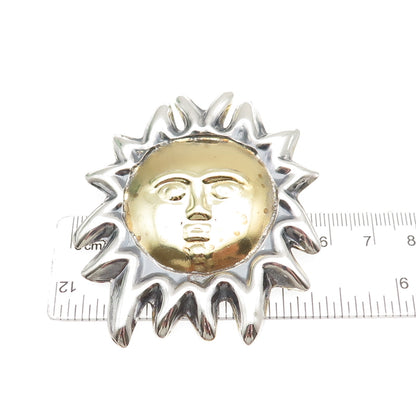 925 Sterling Silver 2-Tone Vintage Mexico Sun Face Pin Brooch