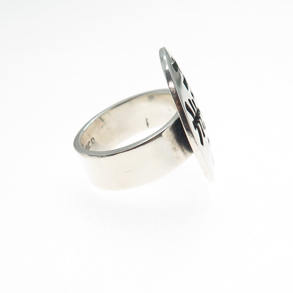 925 Sterling Silver Vintage Mexico Modernist Cross Disc Oxidized Ring Size 6.75