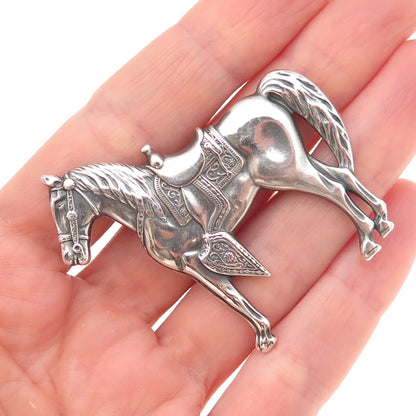925 Sterling Silver Vintage Equestrian Horse Oxidized Pin Brooch