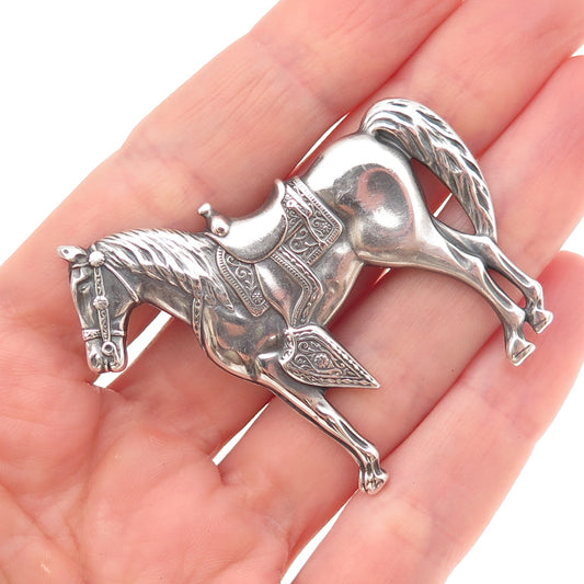 925 Sterling Silver Vintage Equestrian Horse Oxidized Pin Brooch