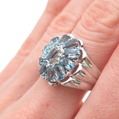 HENG NGAI 925 Sterling Silver Real Oval-Cut Blue Topaz Ring Size 8.5