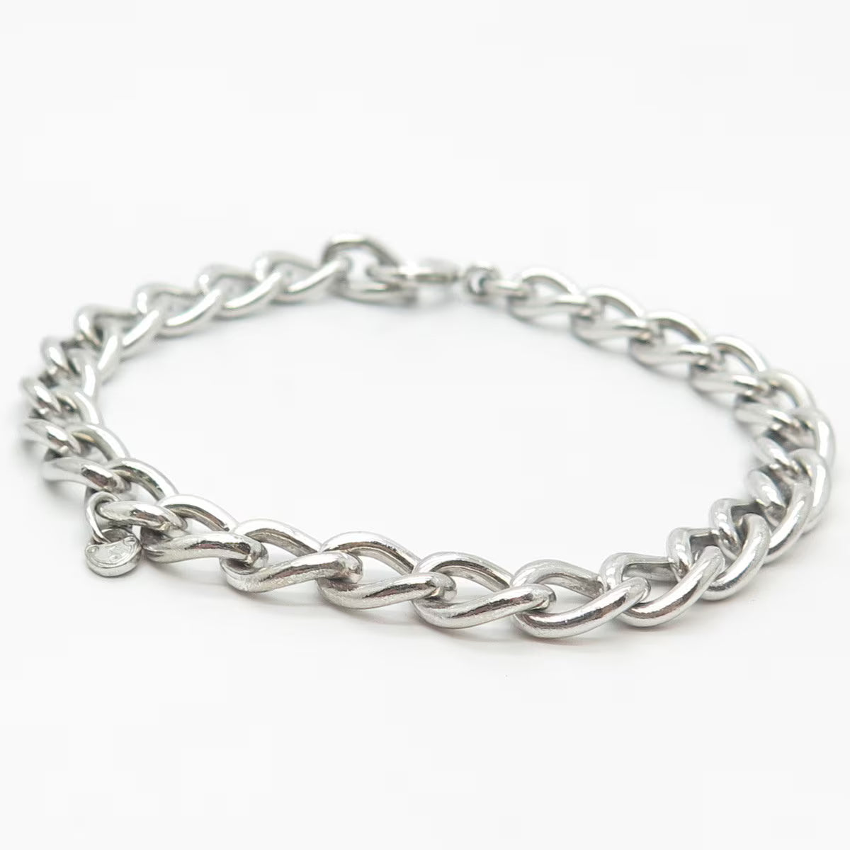 925 Sterling Silver Vintage Cable Link Bracelet 7"