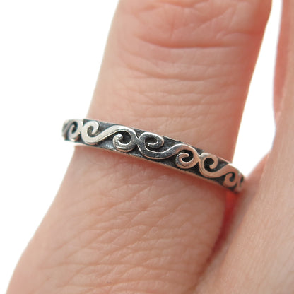 925 Sterling Silver Vintage Spiral Oxidized Stackable Band Ring Size 3.75