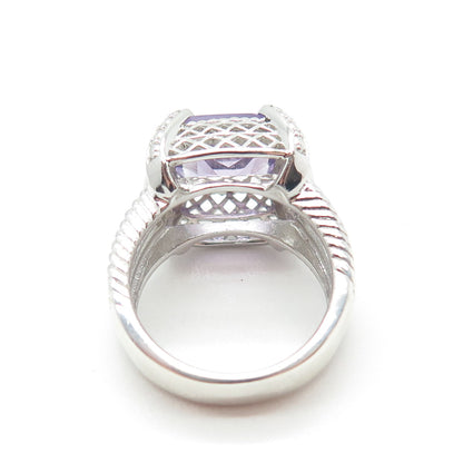 925 Sterling Silver Real Cushion-Cut Amethyst & White Topaz Ring Size 7