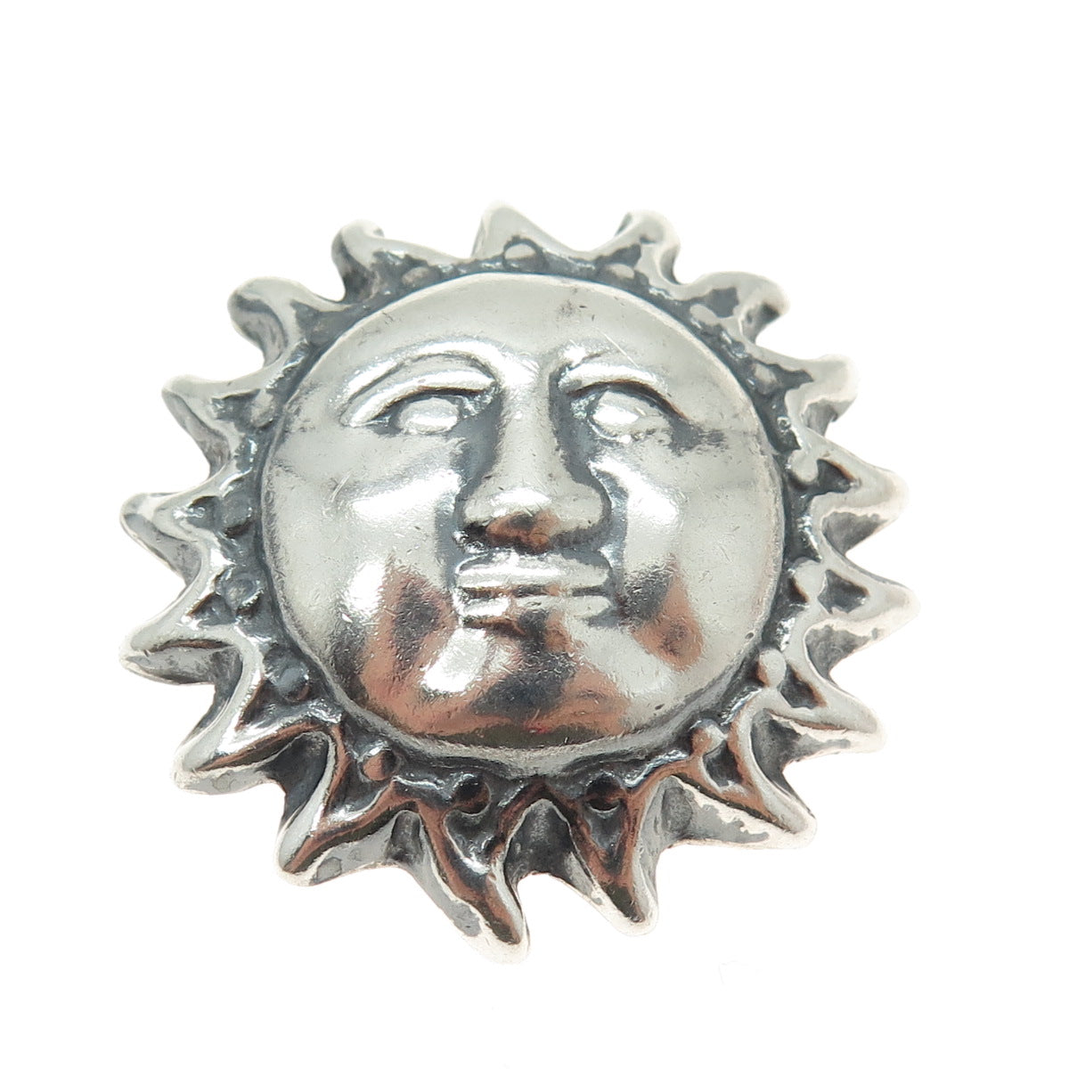 925 Sterling Silver Vintage Mexico Sun Face Oxidized Pendant