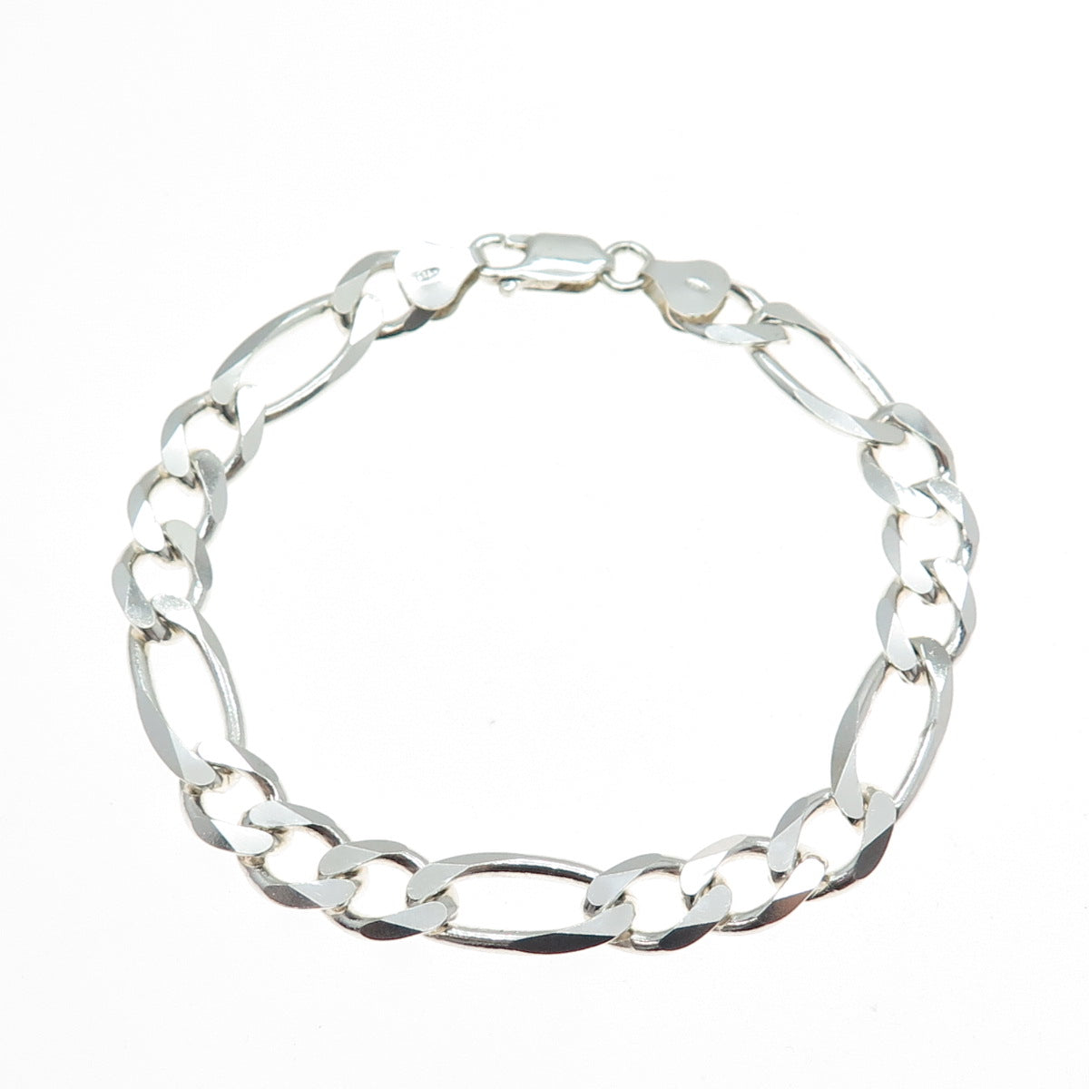 925 Sterling Silver Vintage Italy Figaro Link Bracelet 7.75"