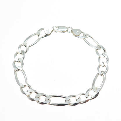 925 Sterling Silver Vintage Italy Figaro Link Bracelet 7.75"