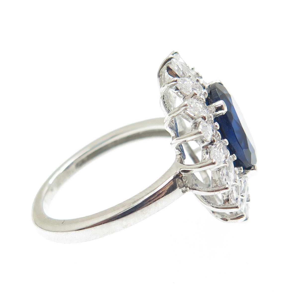 DSMK 925 Sterling Silver Nano Sapphire & C Z Ring Size 6