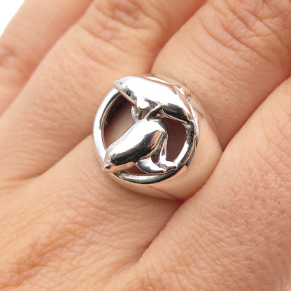 925 Sterling Silver Vintage Modernist Dolphin Ring Size 6.75