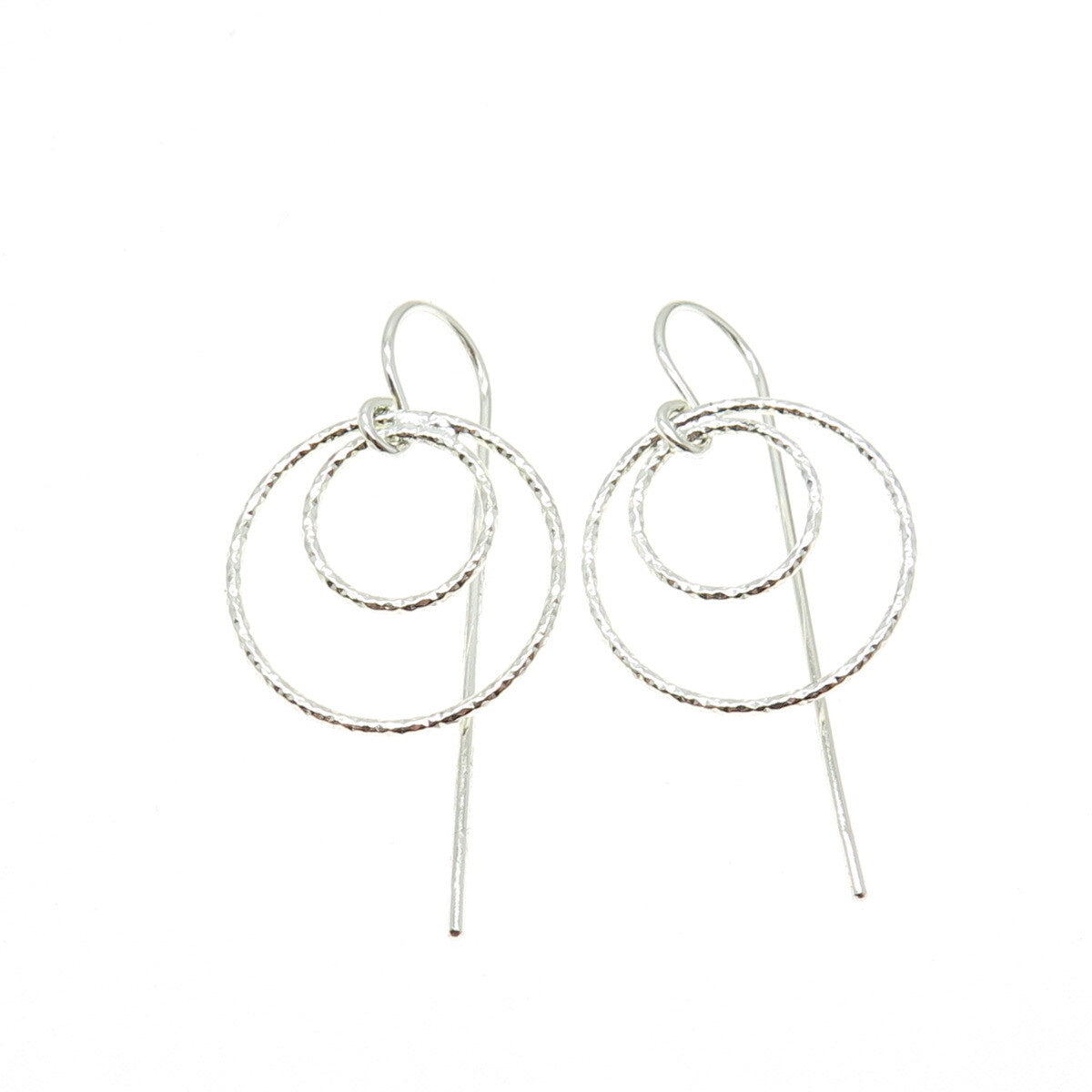 925 Sterling Silver Diamond-Cut Multi-Circle Dangle French Wire Earrings