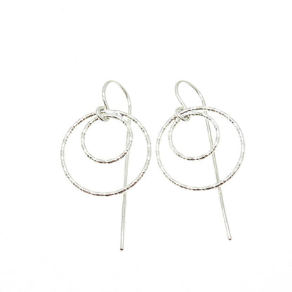 925 Sterling Silver Diamond-Cut Multi-Circle Dangle French Wire Earrings
