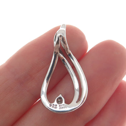 SUN 925 Sterling Silver Real Diamond Teardrop Minimalist Charm Pendant