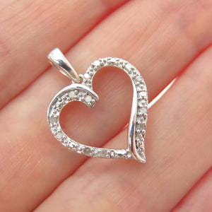 CHARLES WINSTON 925 Sterling Silver Real Diamond Heart Minimalist Charm Pendant