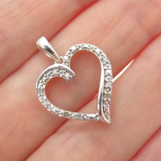 CHARLES WINSTON 925 Sterling Silver Real Diamond Heart Minimalist Charm Pendant