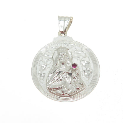 925 Sterling Silver Vintage Real Ruby Saint Regina Religious Pendant