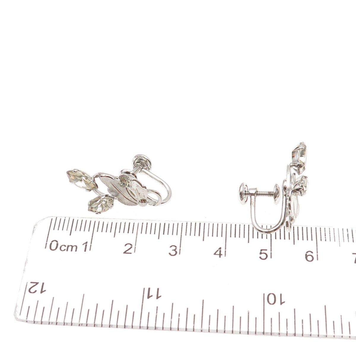 Van Dell Sterling Silver Antique Art Deco Rhinestone Floral Screw Back Earrings