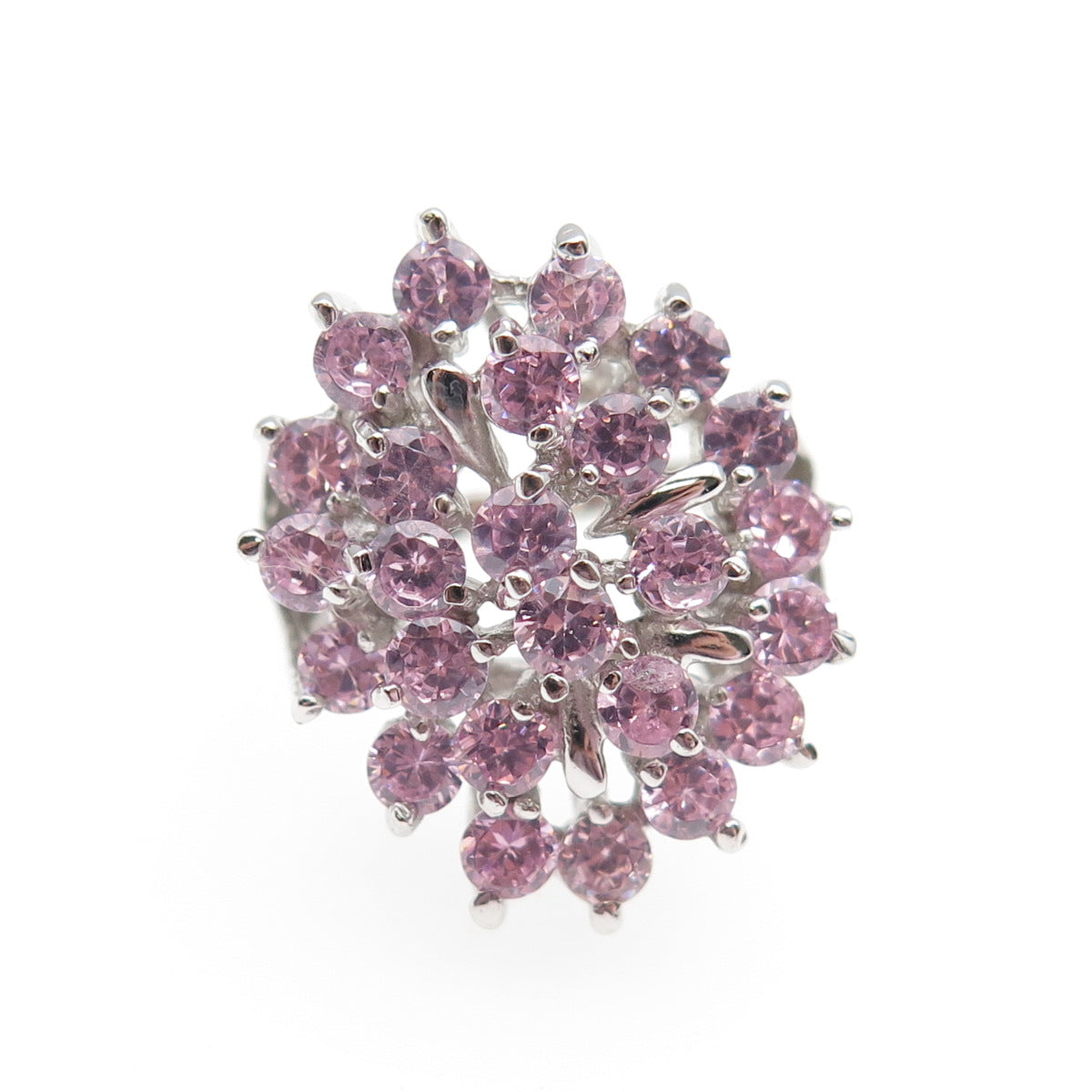 925 Sterling Silver Round-Cut Pink C Z Cluster Ring Size 5.25