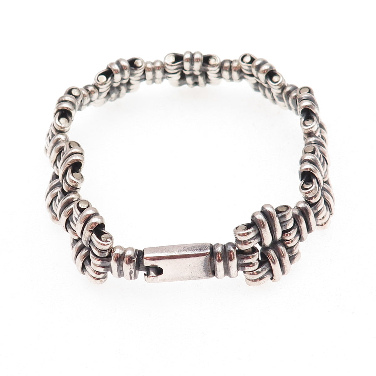 925 Sterling Silver Vintage Mexico Modernist Oxidized Bracelet 7.75"