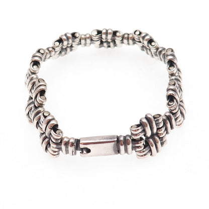 925 Sterling Silver Vintage Mexico Modernist Oxidized Bracelet 7.75"
