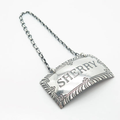 925 Sterling Silver Vintage Stieff Williamsburg "Sherry" Bottle Tag