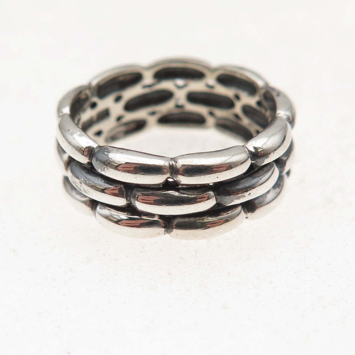 CNA Pranda 925 Sterling Silver Vintage Interlocking Brick Oxidized Ring Size 6