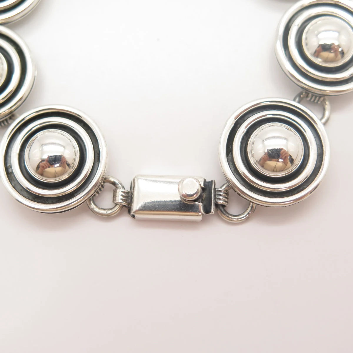 925 Sterling Silver Vintage Mexico Hemisphere Link Bracelet 7 3/4"