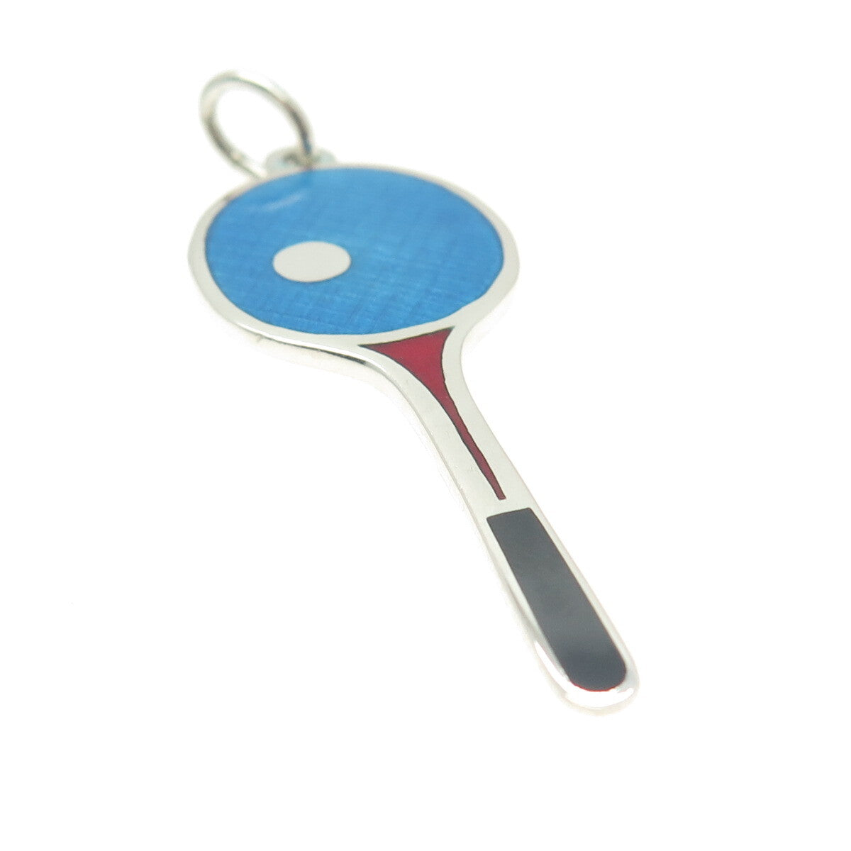 800 Silver Vintage Italy Enamel Tennis Racket Pendant