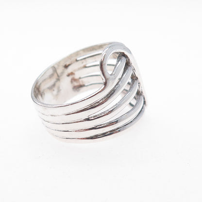 925 Sterling Silver Vintage Modernist 6-Row Ring Size 7.5