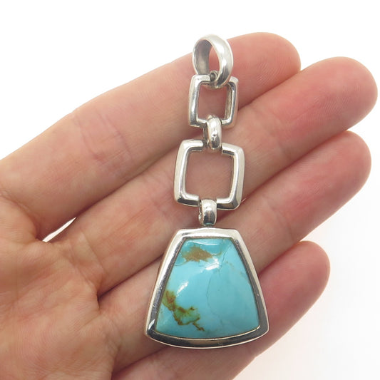 SX Sally C 925 Sterling Silver Vintage Real Turquoise Drop Chain Pendant