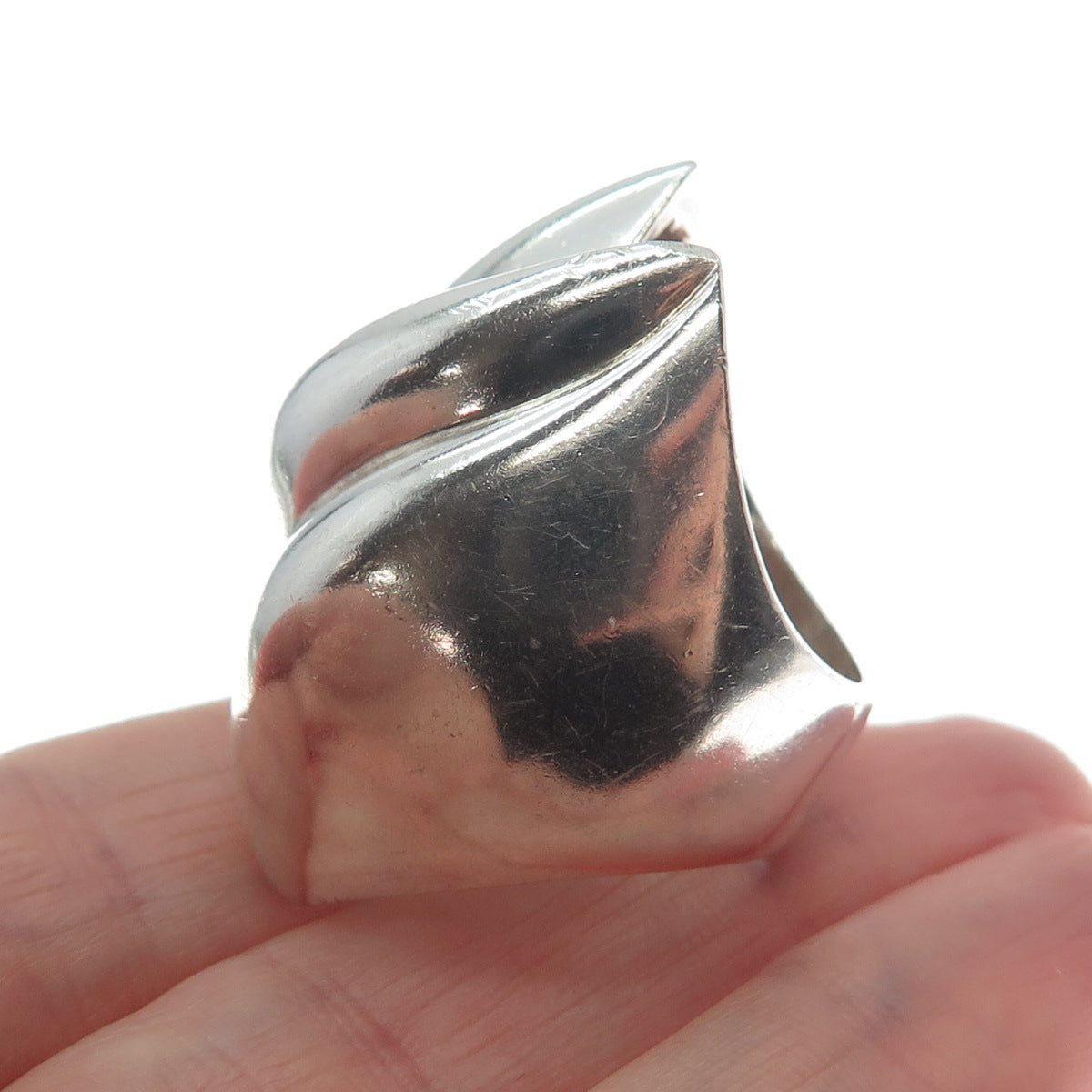 925 Sterling Silver Vintage Mexico Modernist Puffy Flame Ring Size 7.75