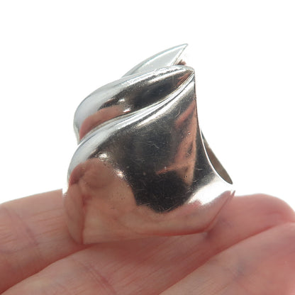 925 Sterling Silver Vintage Mexico Modernist Puffy Flame Ring Size 7.75