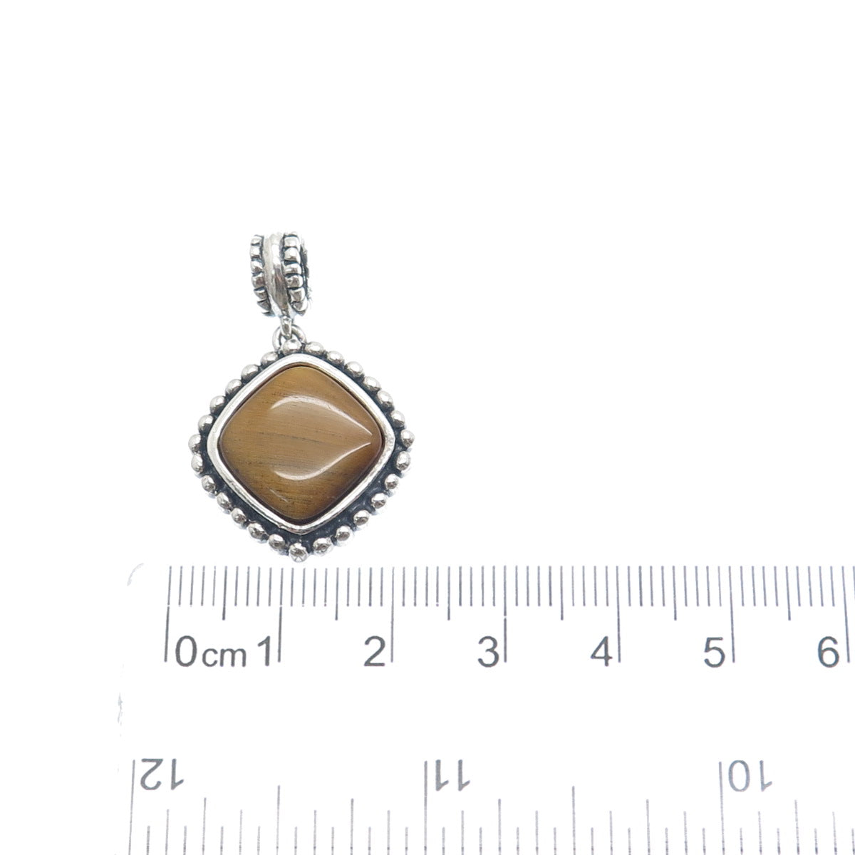 925 Sterling Silver Vintage Real Tiger Eye Beaded Dangle Charm Pendant