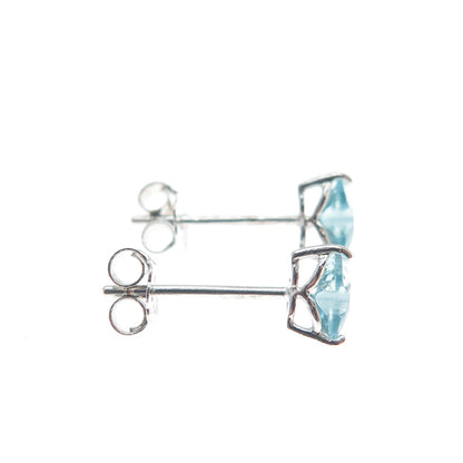 925 Sterling Silver Heart-Cut Blue C Z Stud Earrings