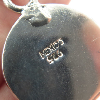 925 Sterling Silver Vintage Mexico Real Paint Agate Round Pendant