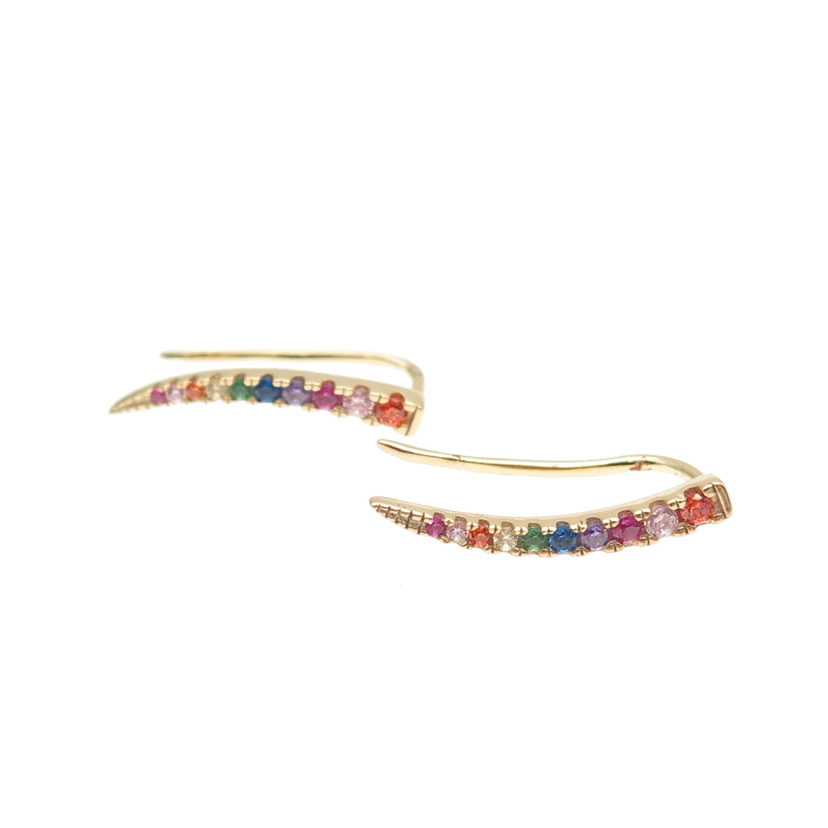 925 Sterling Silver Gold Plated Round-Cut Multi-Color C Z Earrings