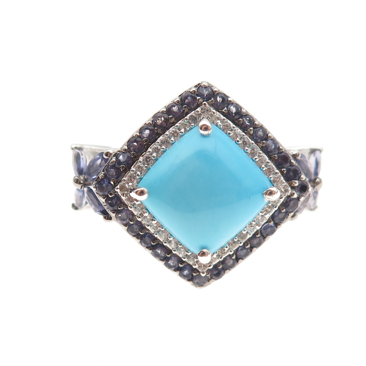 Chuck Clemency 925 Sterling Silver Real Turquoise Tanzanite & Topaz Ring Size 8