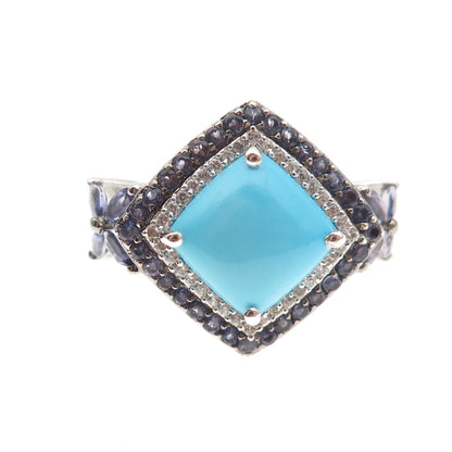 Chuck Clemency 925 Sterling Silver Real Turquoise Tanzanite & Topaz Ring Size 8