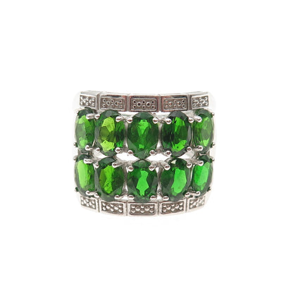 925 Sterling Silver Real Oval-Cut Peridot Cluster Ring Size 7.25
