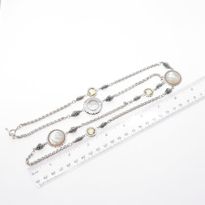 Michael Dawkins Sterling Silver Real MOP & Lemon Quartz Granulated Necklace 36"