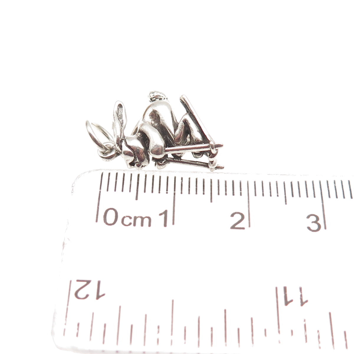 925 Sterling Silver Vintage Ski Bunny Oxidized 3D Mini Charm Pendant