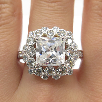 925 Sterling Silver Princess & Round-Cut C Z Promise Ring Size 10.25