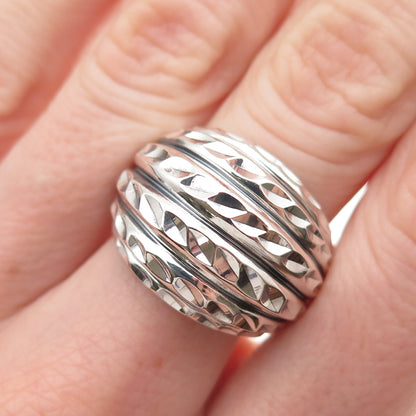 Chapal Zenray 925 Sterling Silver Vintage Modernist Ribbed Oxidized Ring Size 7
