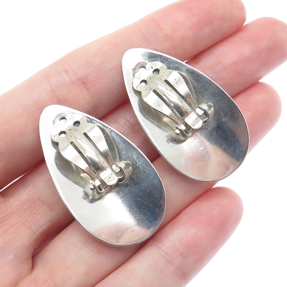 JIMMY PATTERSON NAVAJO Old Pawn 925 Sterling Vintage Malachite Clip On Earrings