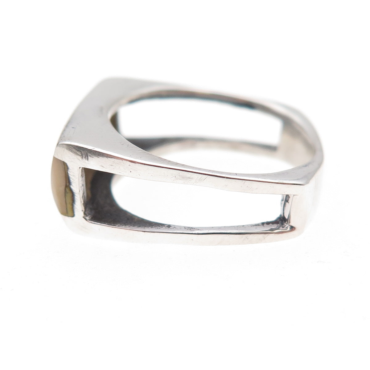 925 Sterling Silver Vintage Real MOP Modernist Oxidized Ring Size 7